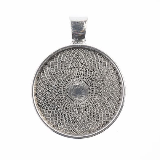 John Bead 28mm Antique Silver Round Pendant Frames, 3ct.